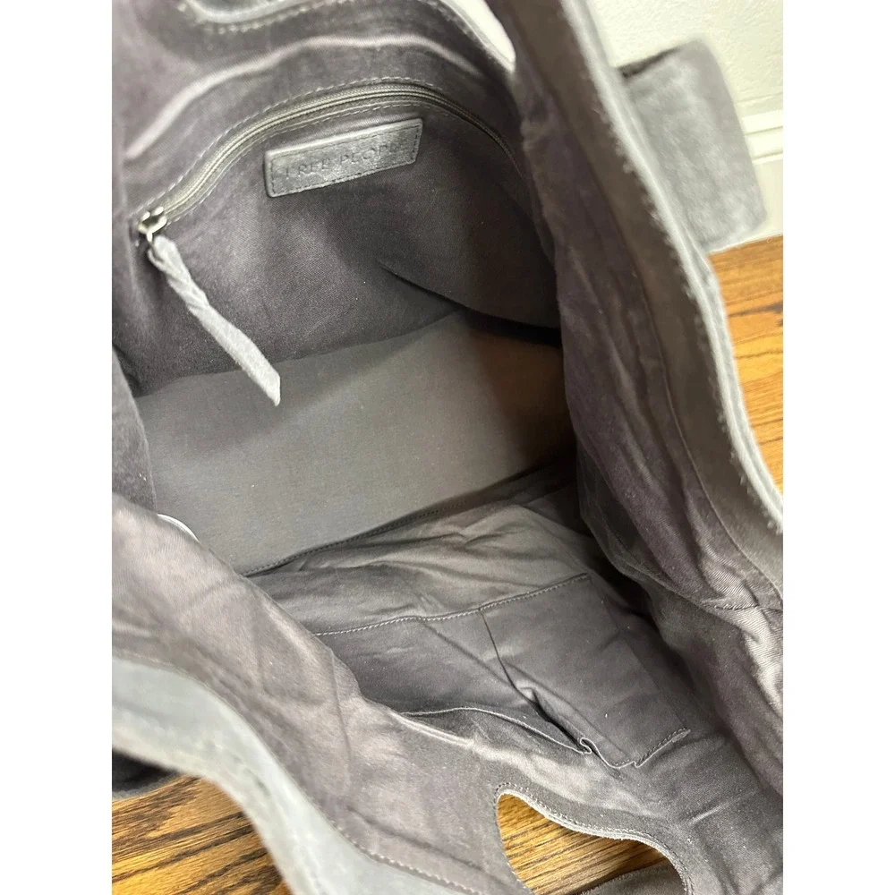 NWOT Free People Suede Caravan Tote Bag Charcoal Grey Slouchy Purse